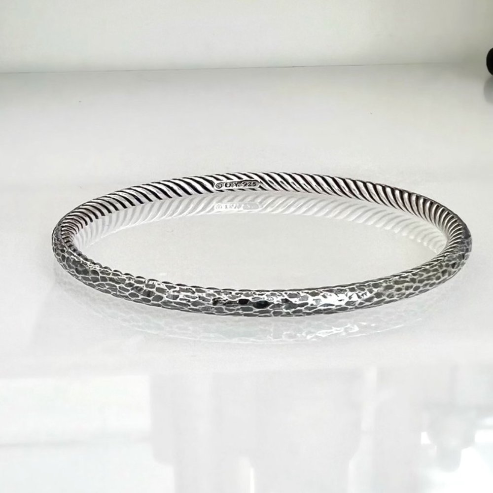 Authentic David Yurman Silver Hammered Cable Bangle Bracelet